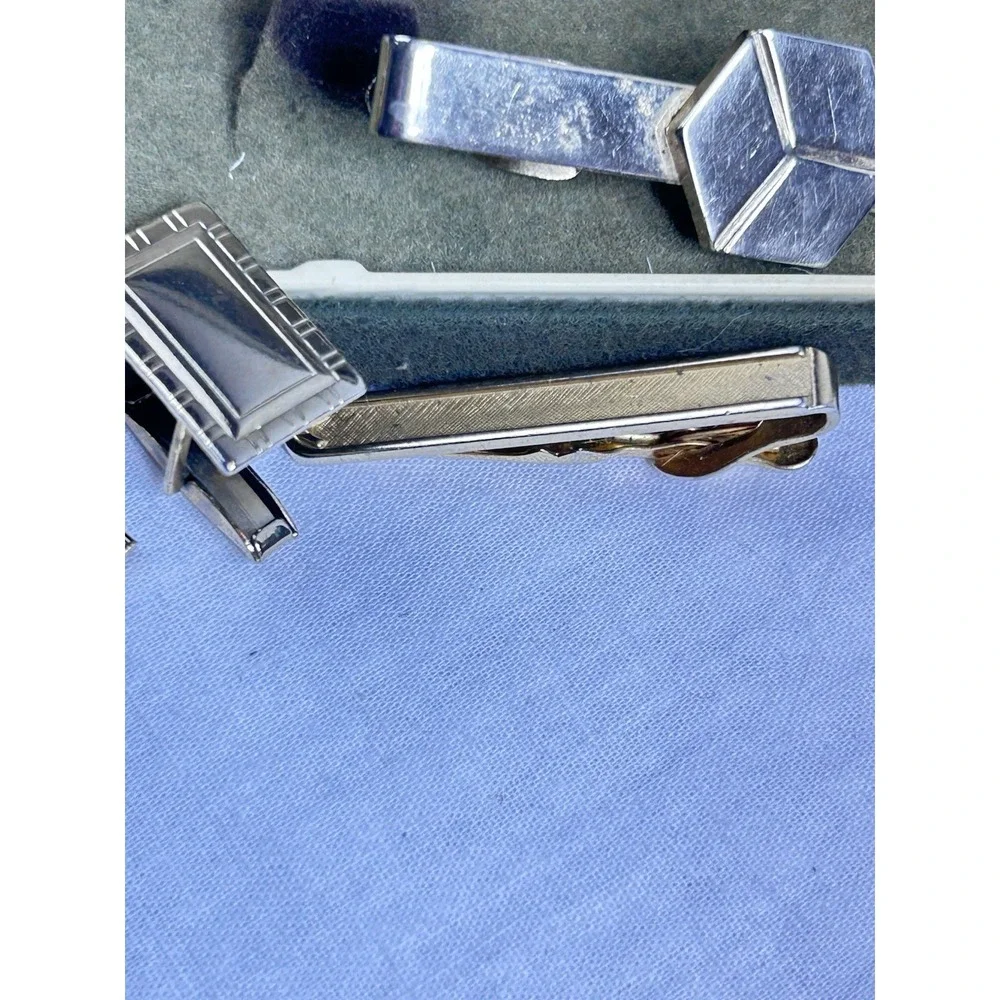 Vtg Cufflinks And Tie Bars Lot Gold And Silver Tone x9